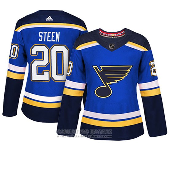 Camiseta Hockey Mujer St. Louis Blues 20 Alexander Steen Primera Adizero Jugador Azul